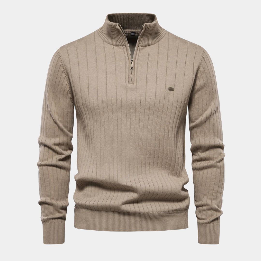 Ribbed Quarter-Zip Knit Sweater