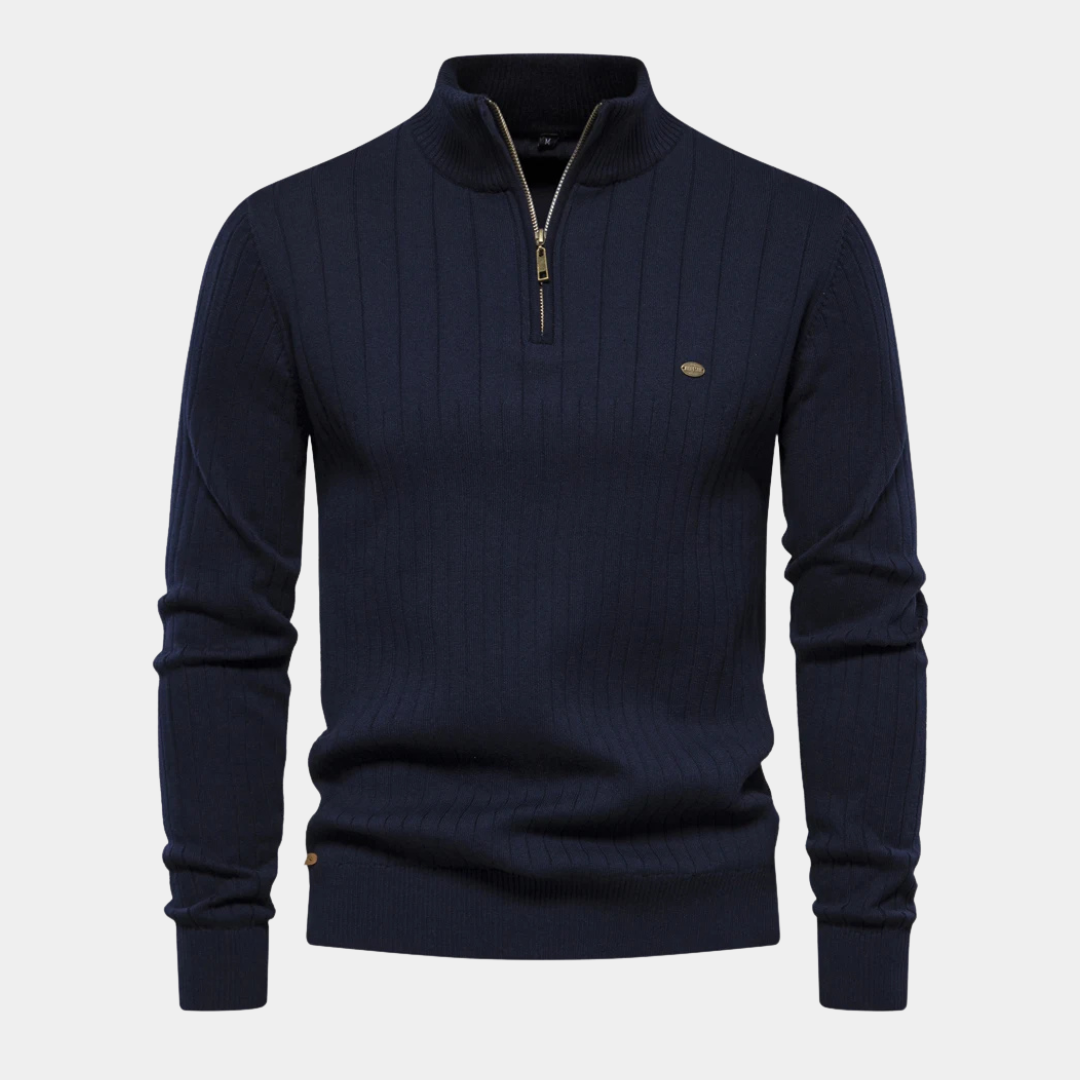 Ribbed Quarter-Zip Knit Sweater