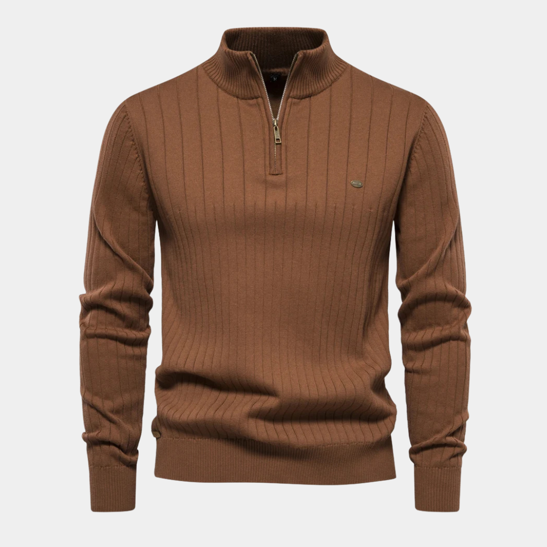 Ribbed Quarter-Zip Knit Sweater