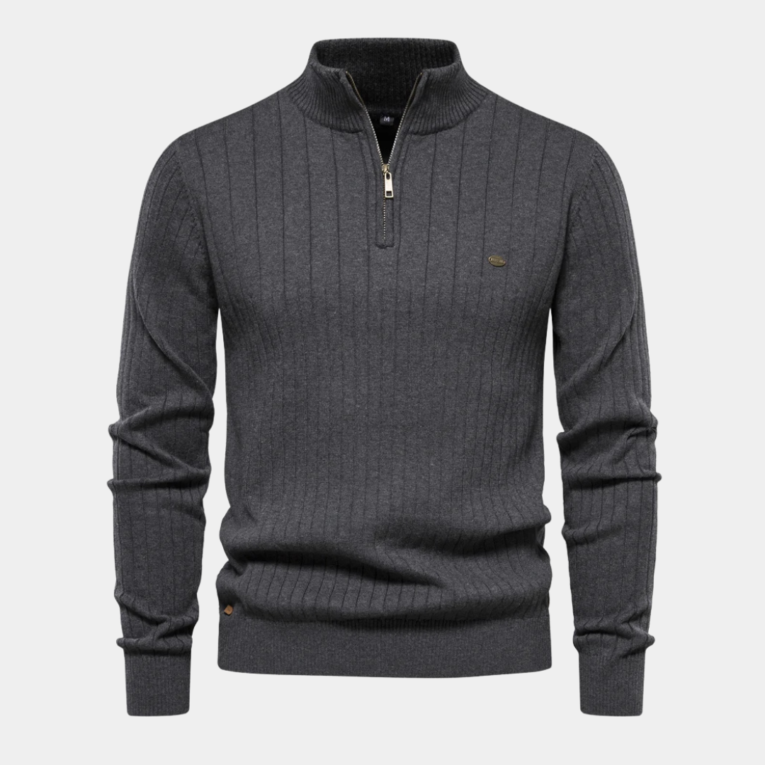 Ribbed Quarter-Zip Knit Sweater