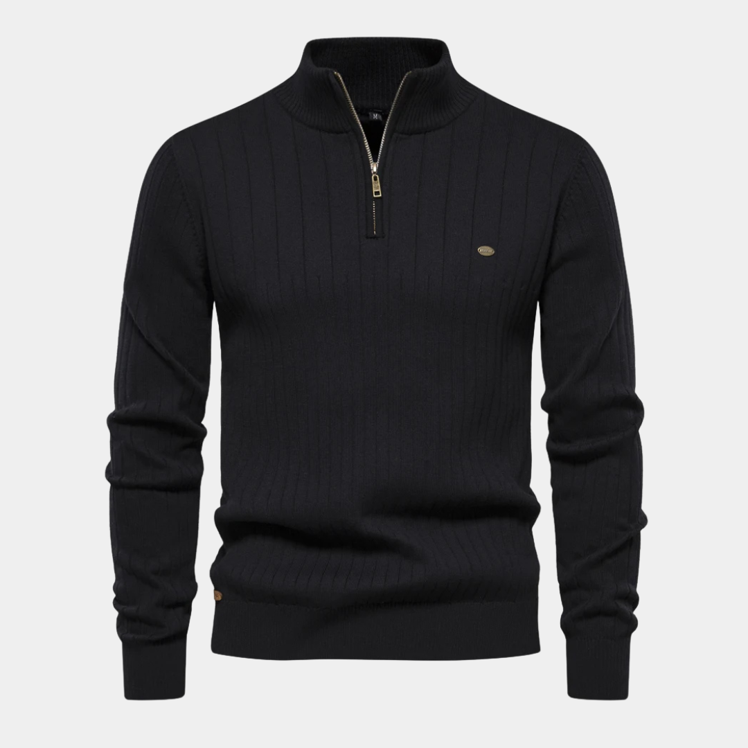 Ribbed Quarter-Zip Knit Sweater