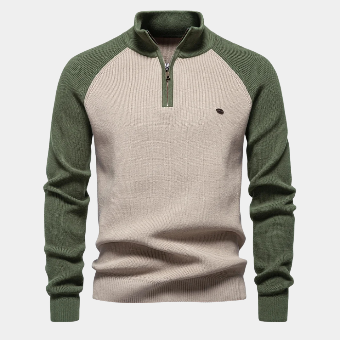 Contrast Raglan Quarter-Zip Jumper