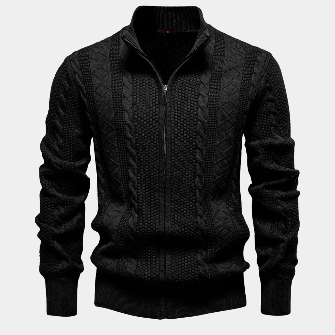 Textured Cable Zip Cardigan