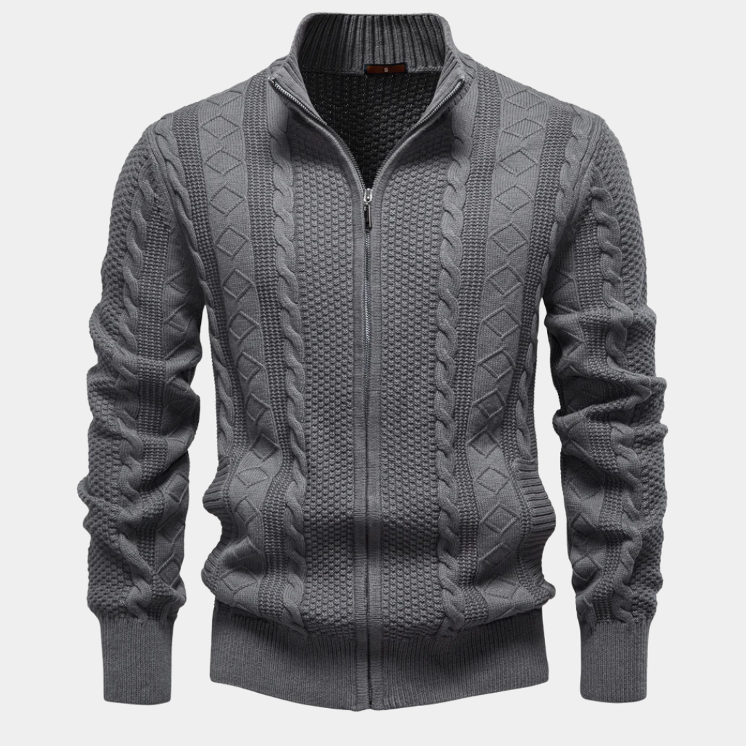 Textured Cable Zip Cardigan