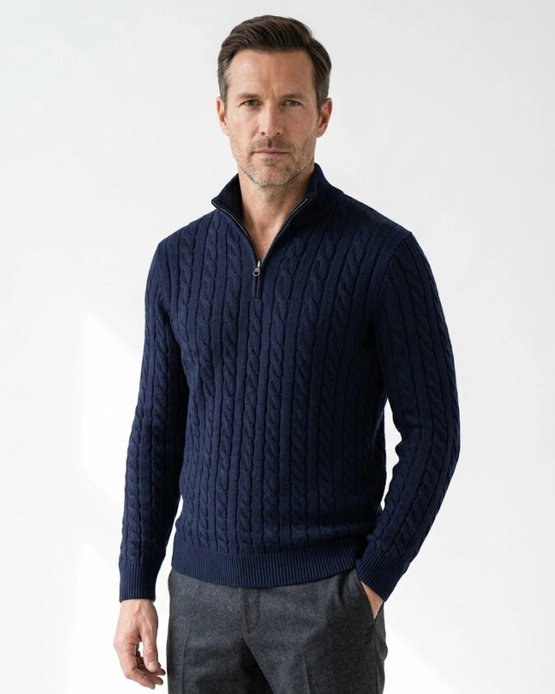Cable Knit Quarter-Zip Sweater - Verenno