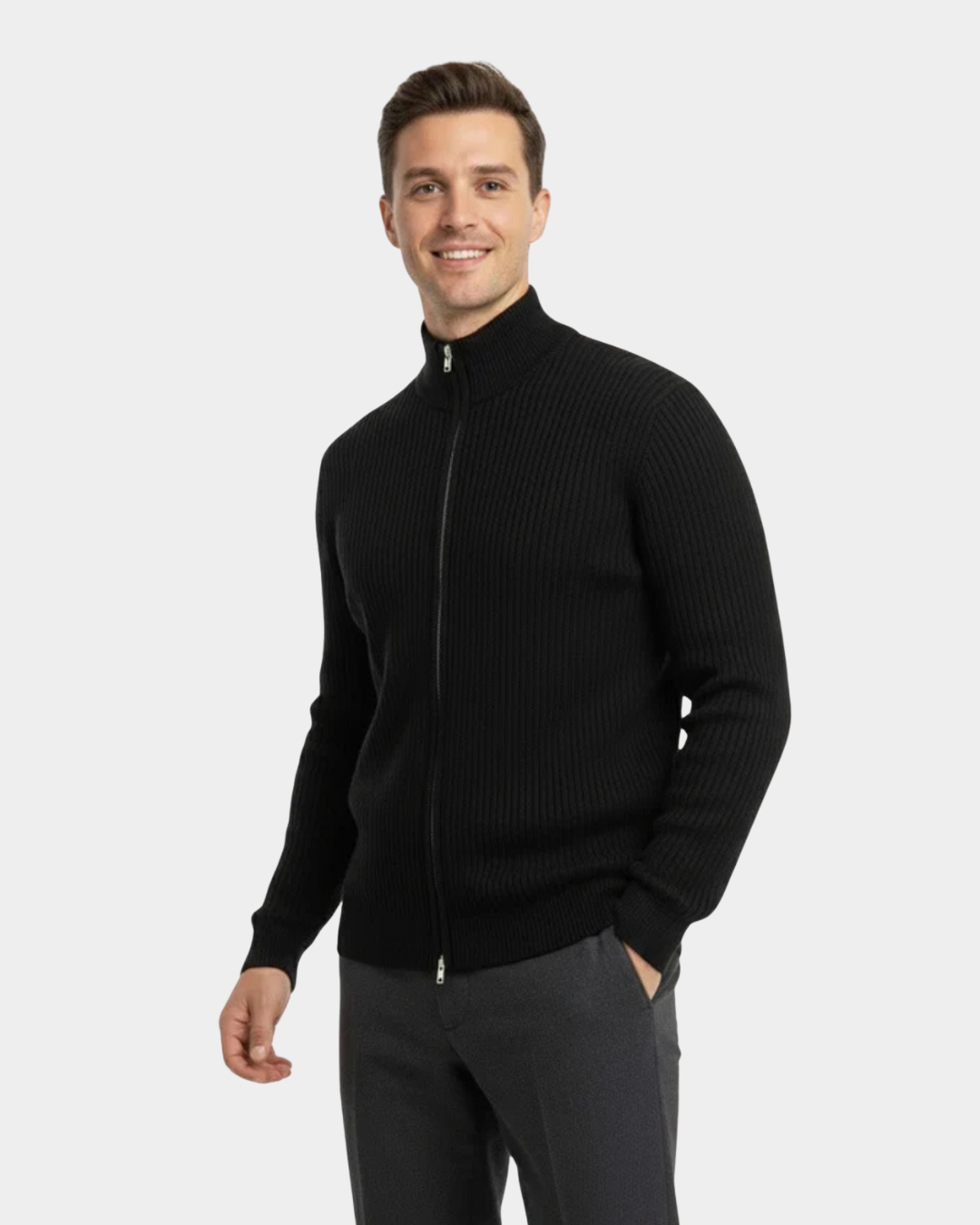 Ribbed Full-Zip Sweater - Verenno