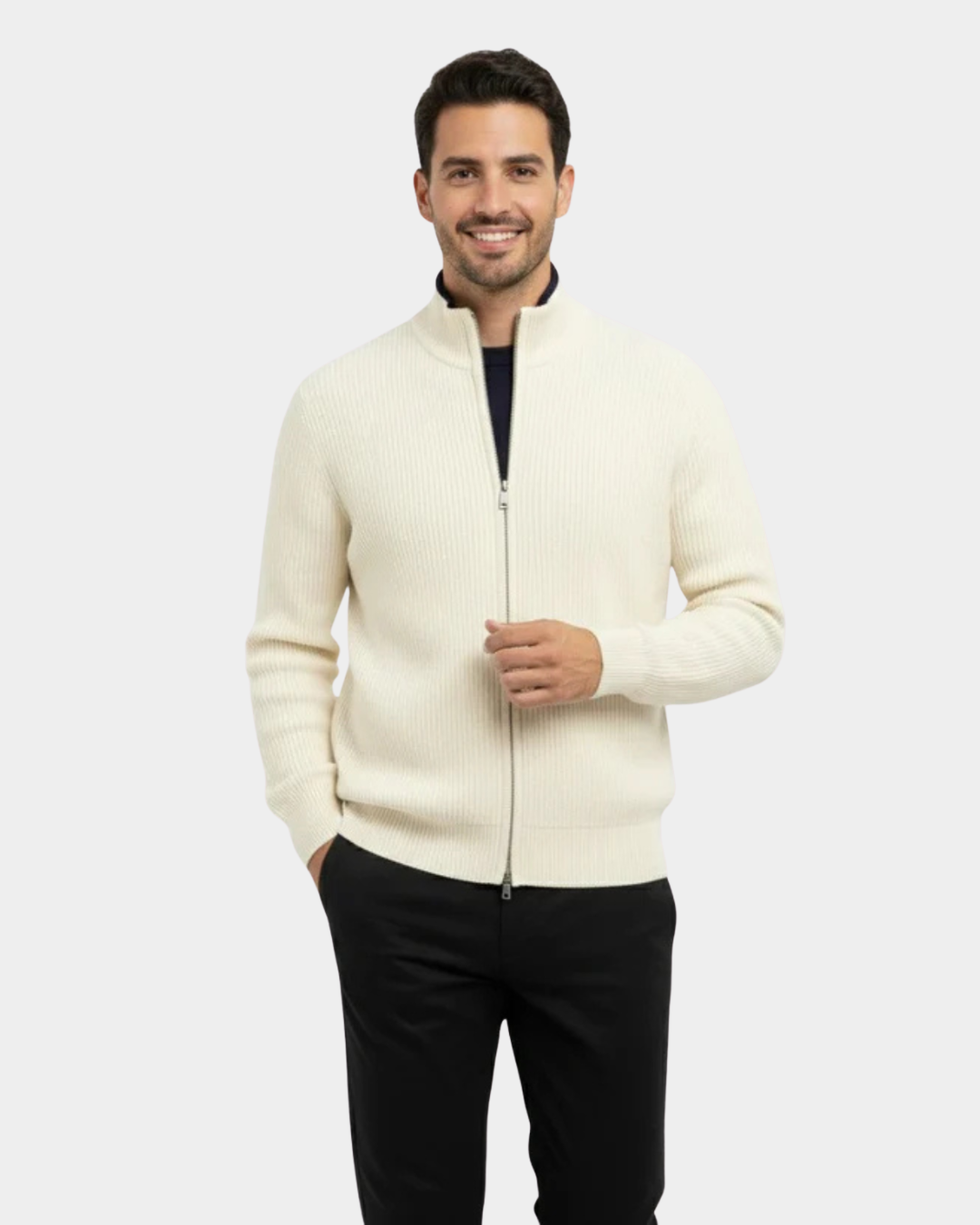 Ribbed Full-Zip Sweater - Verenno