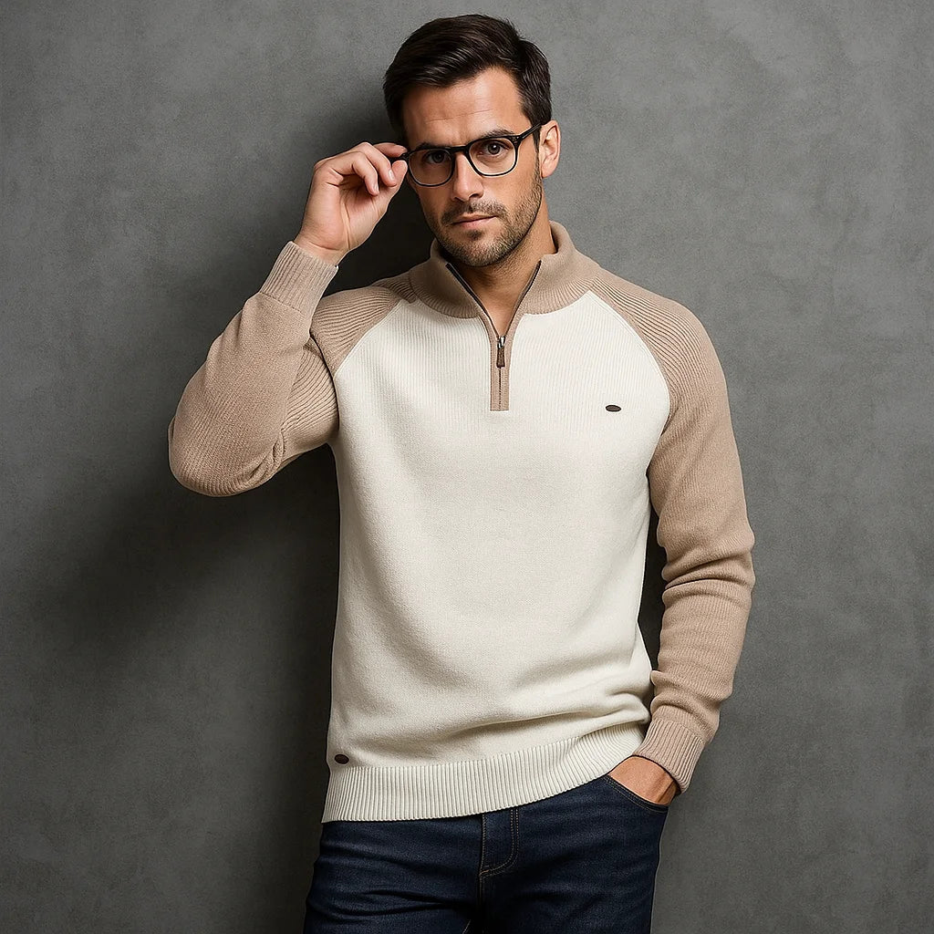 Contrast Raglan Quarter-Zip Jumper