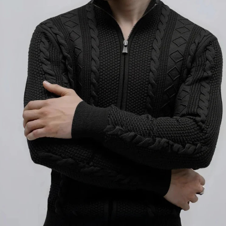 Textured Cable Zip Cardigan